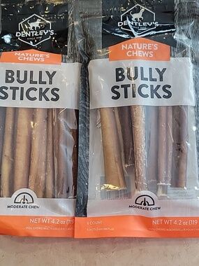 Dentley's Nature's Chews Bully Sticks X2 packs, NEW. 16 Total. Dog treats, bones